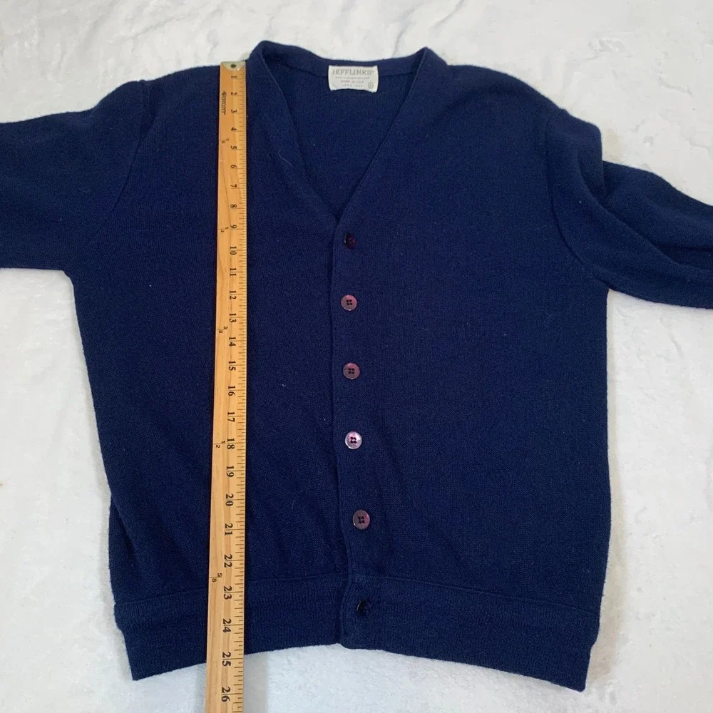 Vintage‎ Lord Jeff Jefflinks Navy Blue Button Cardigan Sweater Made in USA